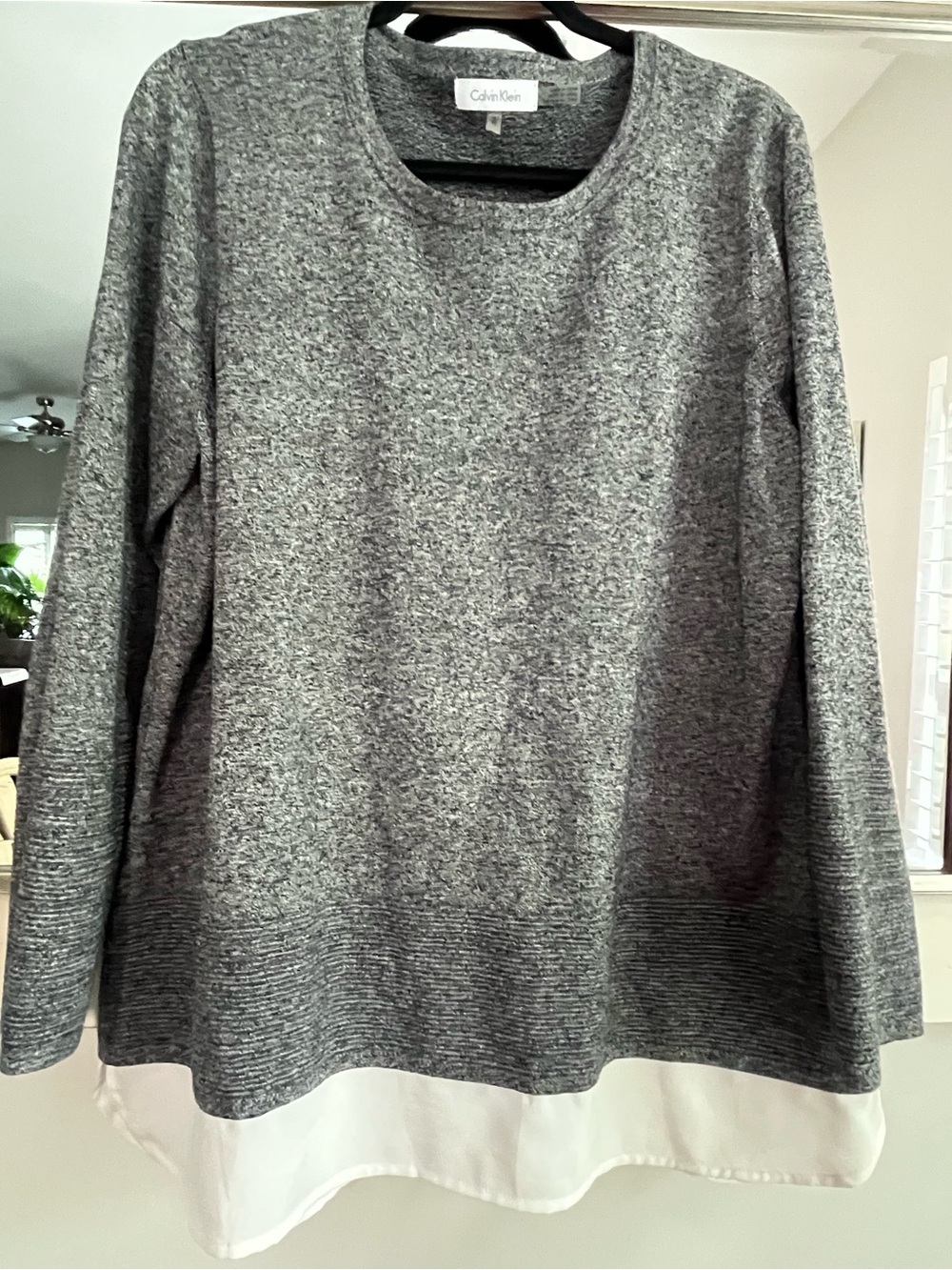 Calvin Klein Heather Gray Scoop Neck Long Sleeve 2-in-1 Mixed Media Sweater XL
